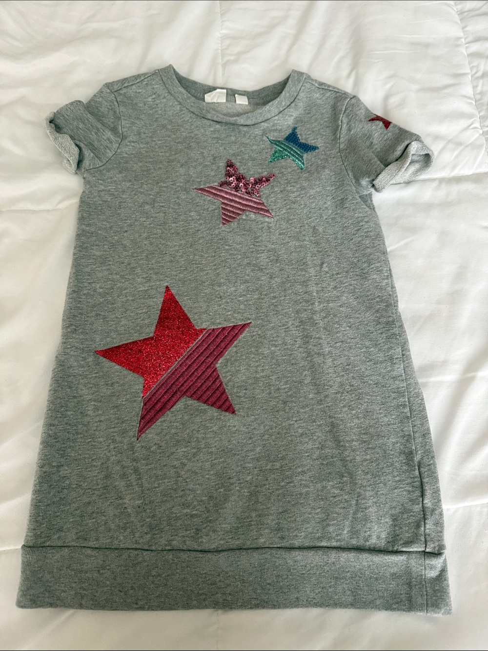 Girls' Grey Star Appliqué Dress - Sparkle Detail